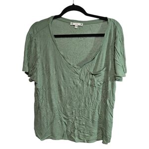 Iris Olive Green Ribbed V-Neck Tee | Chest Pocket Soft Jersey Top | Women’s 3XL